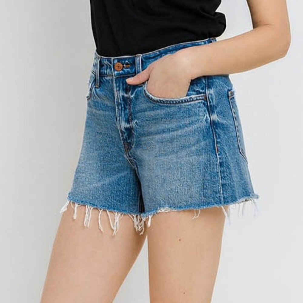 NWT Vervet by Flying Monkey High Rise Distressed Hem A-Line Shorts In Swan River - Picture 11 of 11